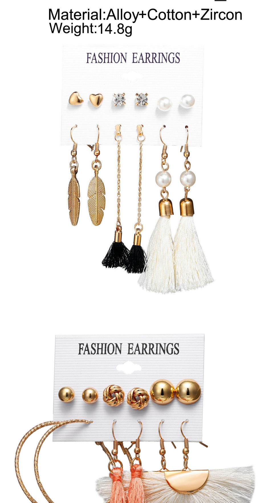 Fashion 3# Geometric Tassel Leaf Love Earrings Set,Crystal Sets