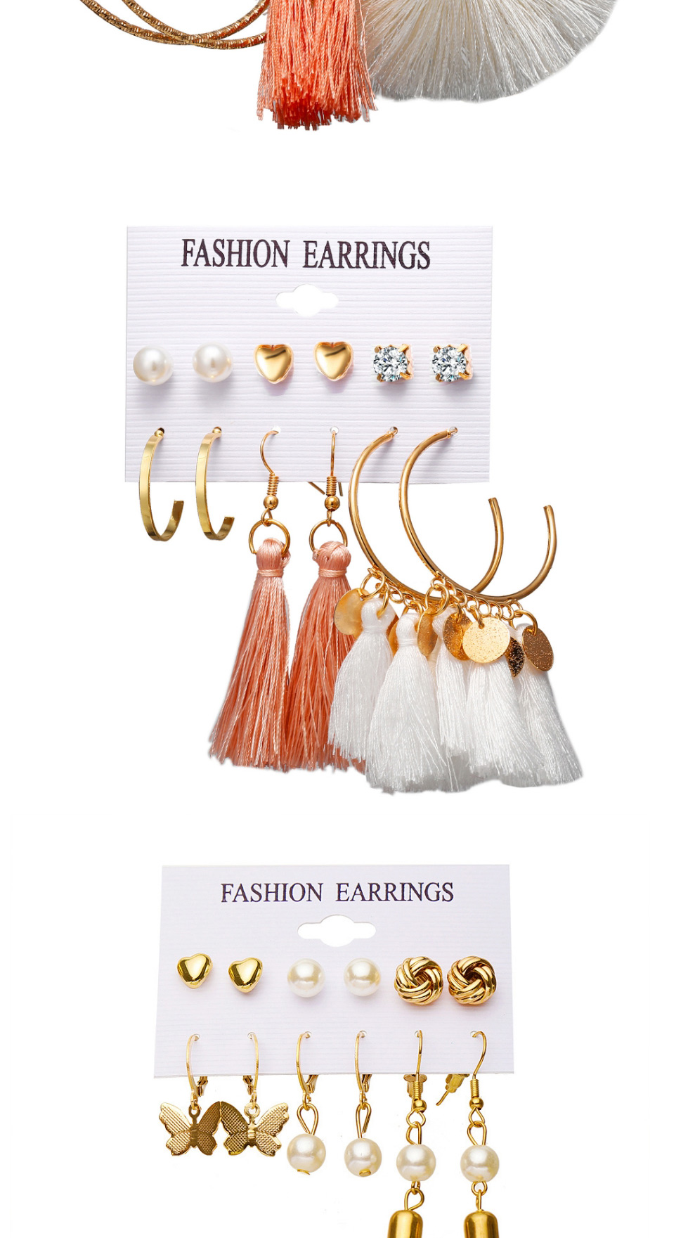 Fashion 4# Geometric Tassel Butterfly Pearl Earrings Set,Crystal Sets