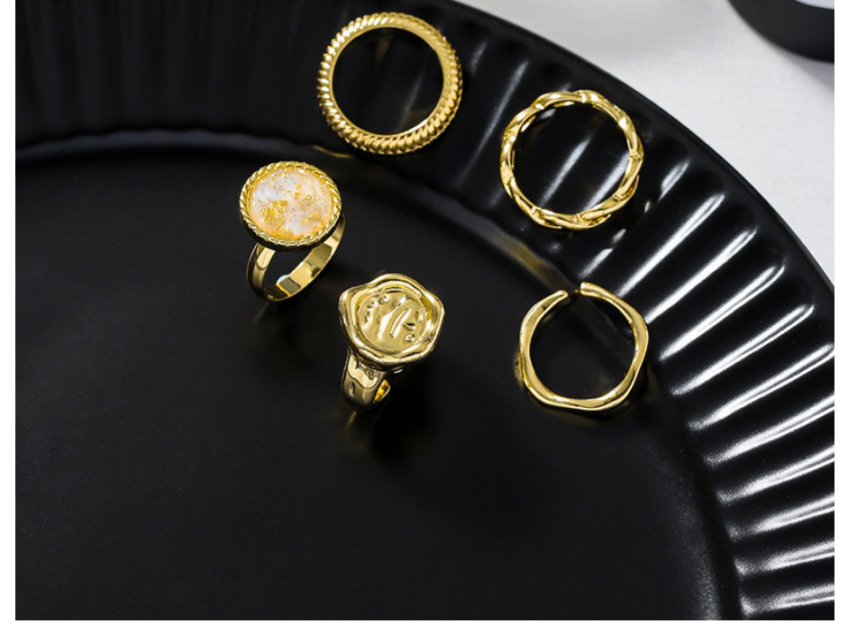 Fashion Gold Color Alloy Geometric Portrait Irregular Ring Set,Jewelry Sets