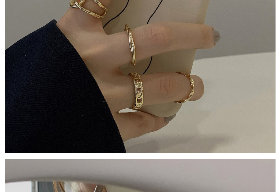 Fashion Gold Color Alloy Geometric Chain Cross Ring Set,Jewelry Sets