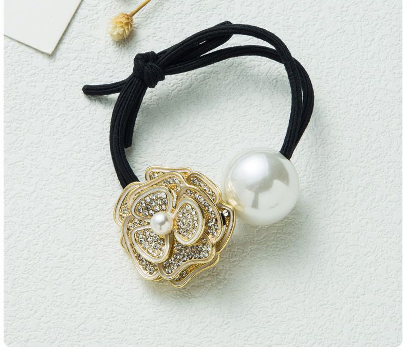 Fashion White Rhinestone Camellia Pearl Knotted Hair Tie,Hair Ring