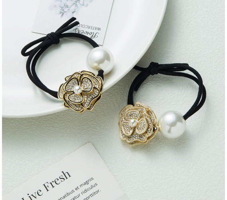 Fashion White Rhinestone Camellia Pearl Knotted Hair Tie,Hair Ring