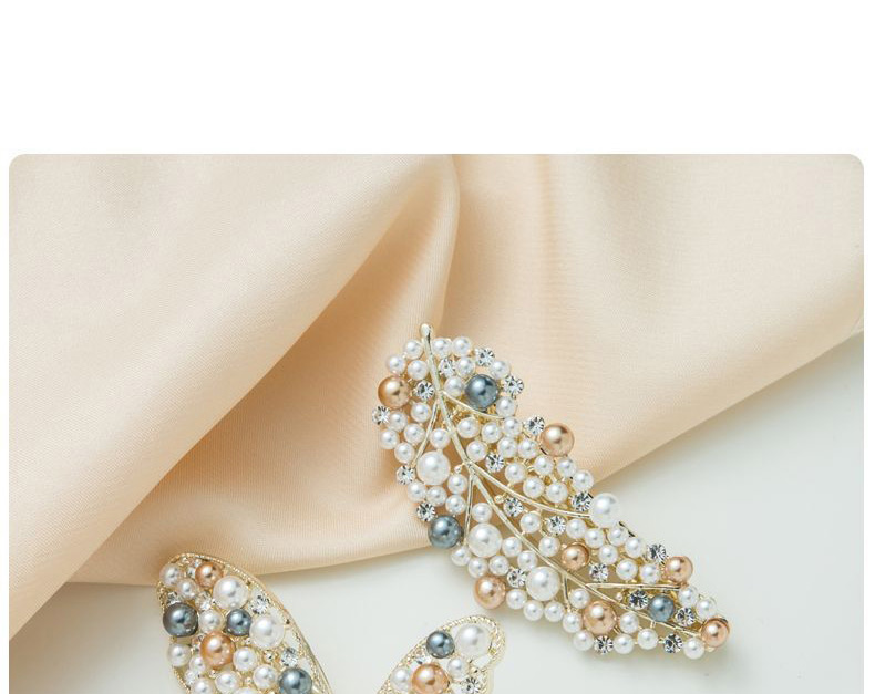 Fashion Three Leaves Alloy Full Diamond Leaf Pearl Hairpin,Hairpins