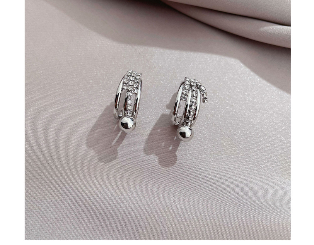 Fashion Silver Color Metal Diamond-studded Geometric C-shaped Earrings,Earrings