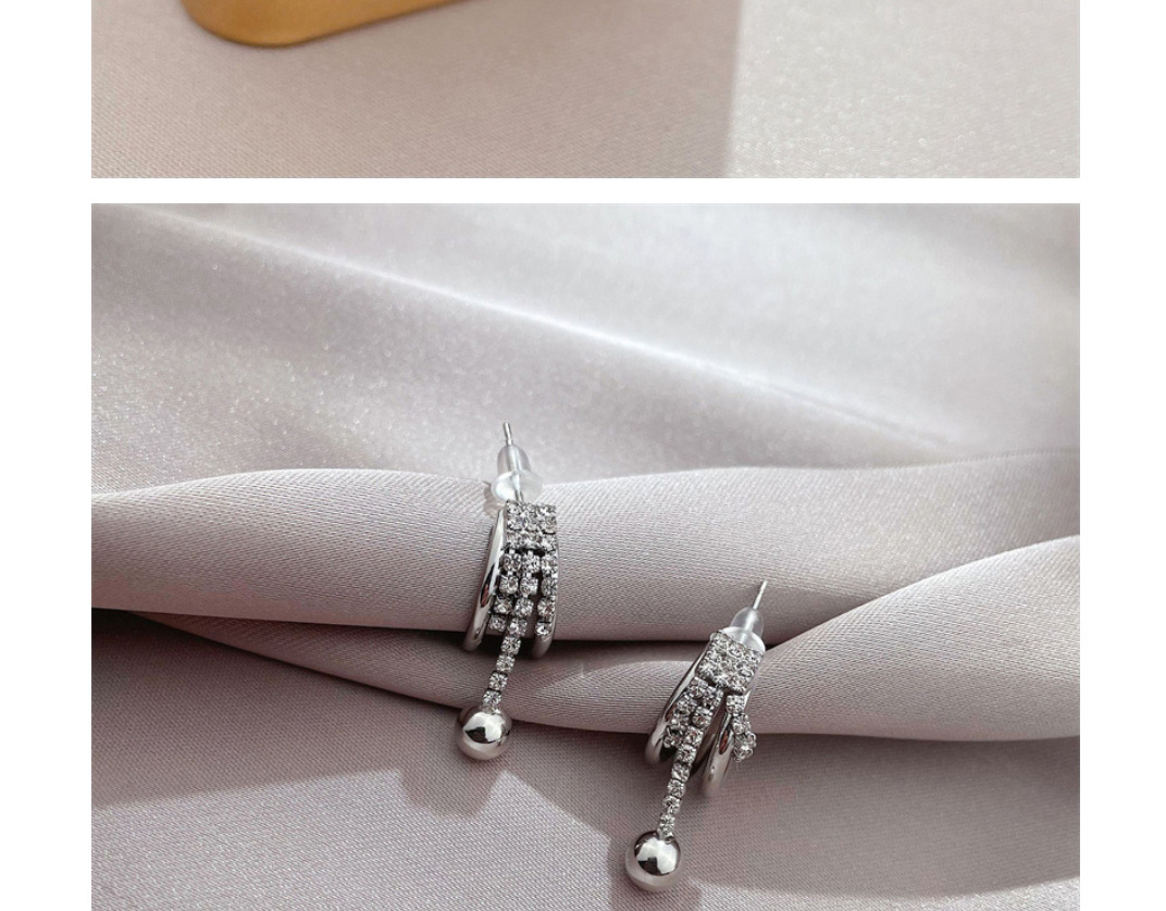 Fashion Silver Color Metal Diamond-studded Geometric C-shaped Earrings,Earrings