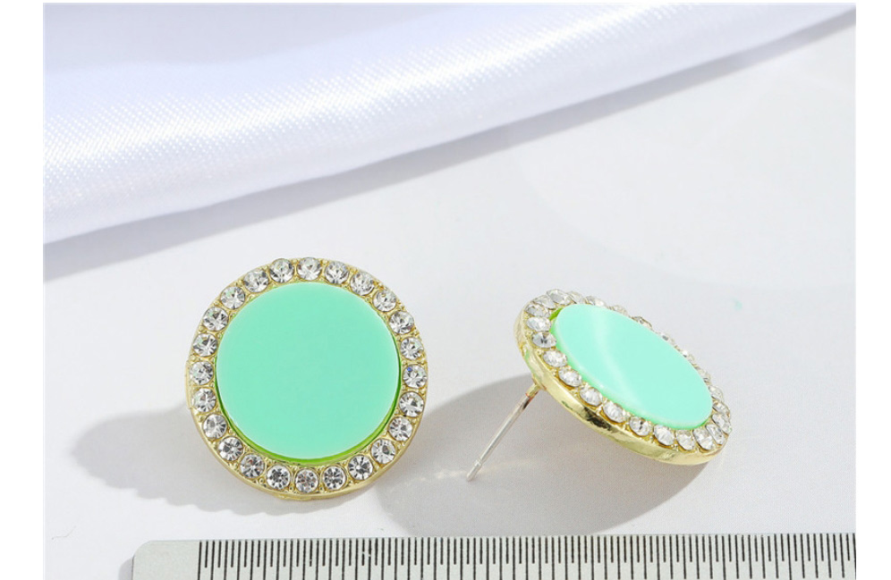 Fashion Green Alloy Point Diamond Round Earrings,Stud Earrings