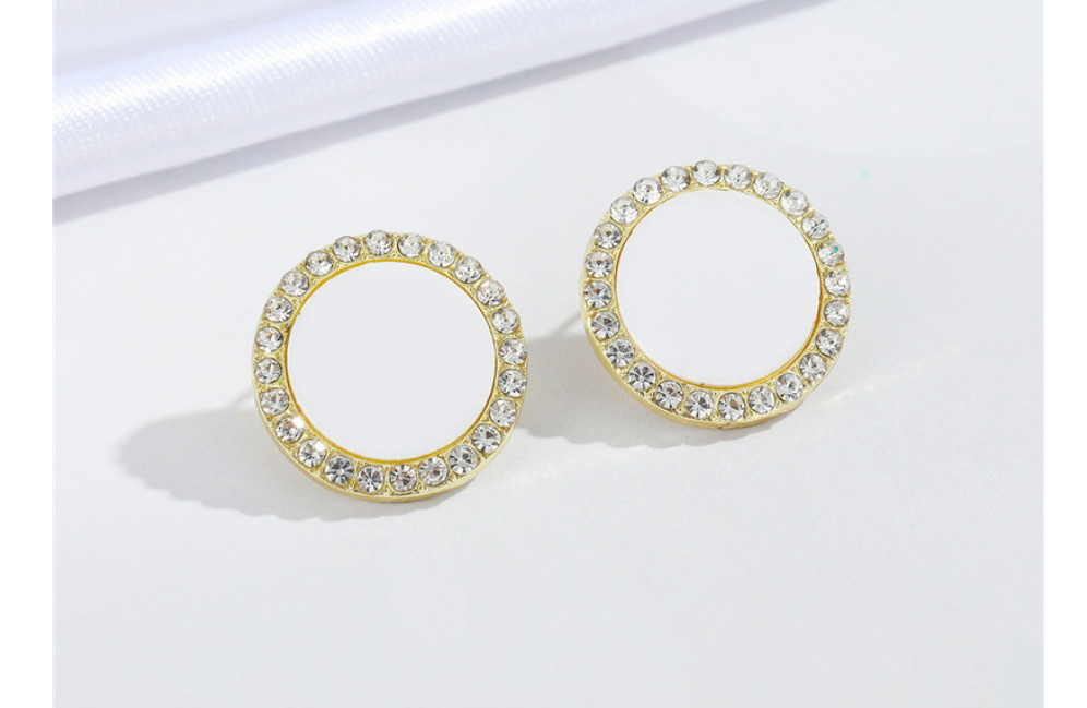 Fashion Yellow Alloy Point Diamond Round Earrings,Stud Earrings