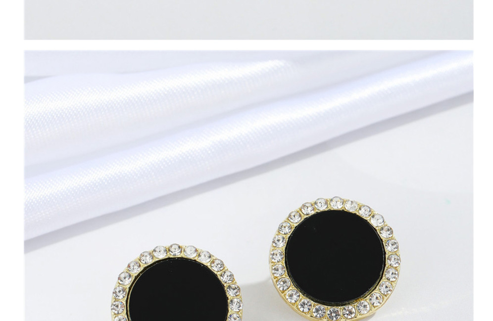 Fashion Black Alloy Point Diamond Round Earrings,Stud Earrings