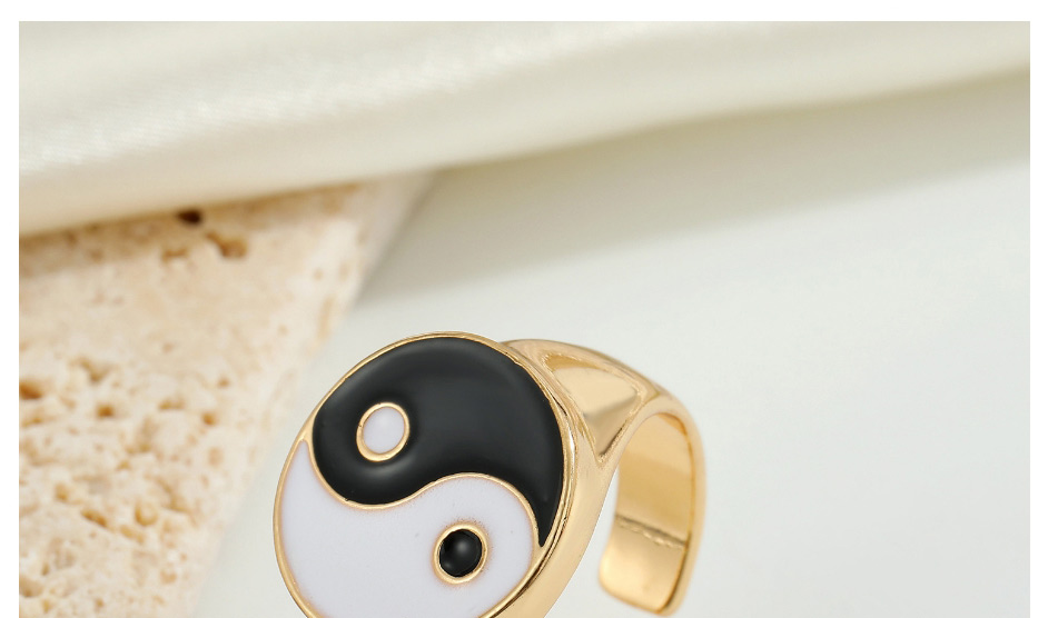 Fashion Black Tai Chi Ring Alloy Dripping Oil Tai Chi Ring,Fashion Rings