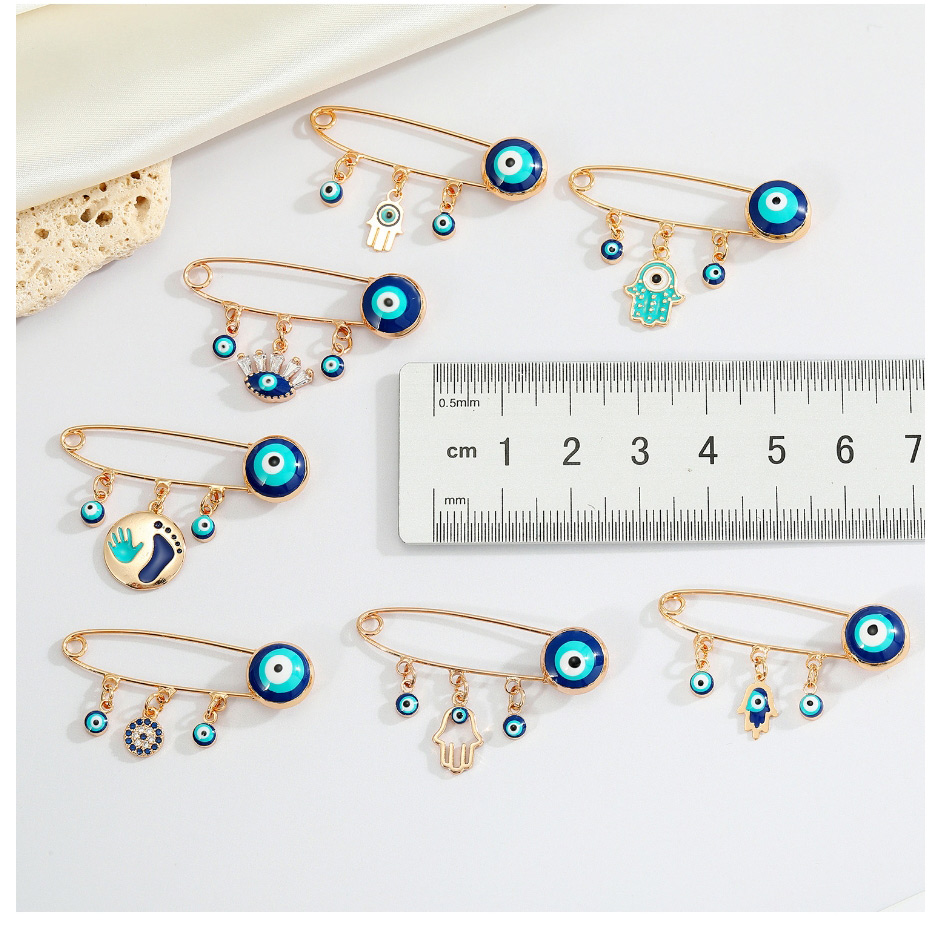 Fashion Gold Color Light Blue Palm Brooch 2 Copper Dot Drill Dripping Oil Eye Palm Pin Badge,Korean Brooches