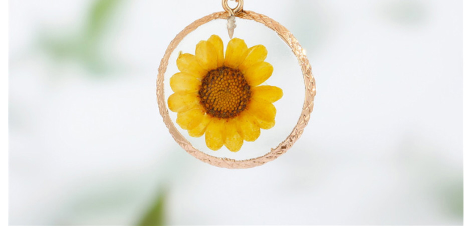 Fashion Round Sunflower Necklace Resin Round Dried Flower Necklace,Pendants