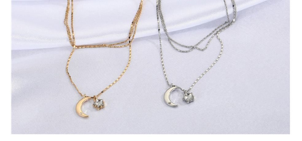 Fashion Gold Color Metal Rhinestone Star Moon Necklace,Pendants