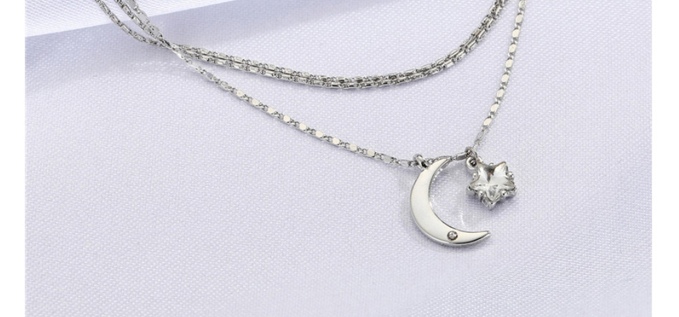 Fashion Silver Color Metal Rhinestone Star Moon Necklace,Pendants