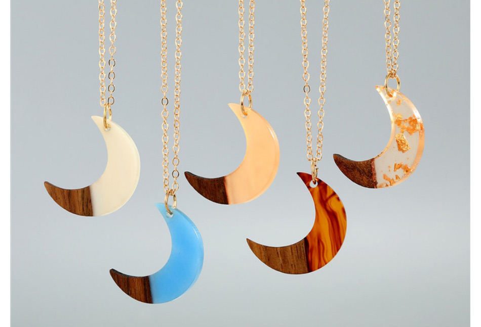 Fashion Brown Moon Resin Wood Stitching Moon Necklace,Pendants