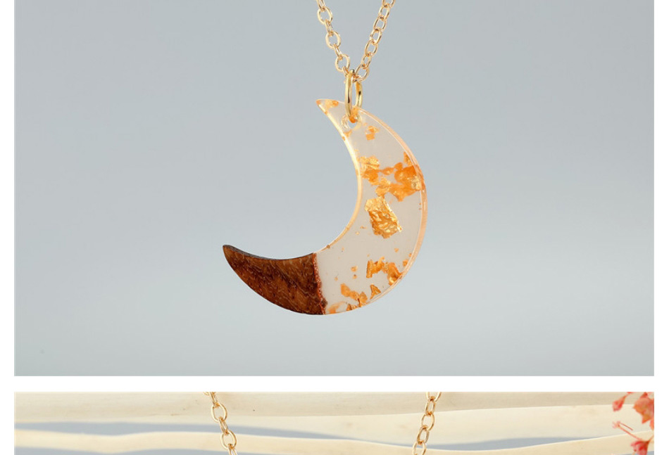 Fashion Orange Moon Resin Wood Stitching Moon Necklace,Pendants