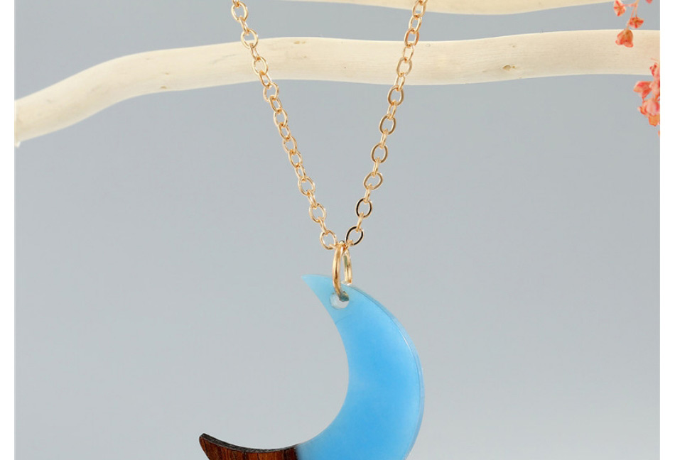 Fashion Transparent Moon Resin Wood Stitching Moon Necklace,Pendants