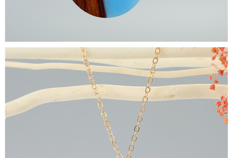 Fashion Blue Moon Resin Wood Stitching Moon Necklace,Pendants