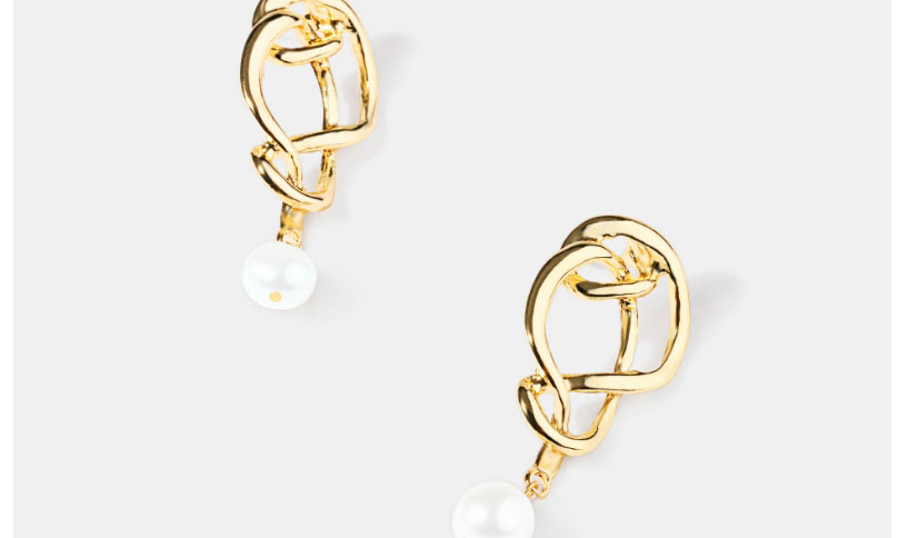 Fashion S925 Silver Color Needle Alloy Geometric Knotted Pearl Stud Earrings,Stud Earrings