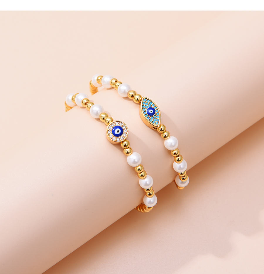 Fashion Gold Copper Inlaid Zirconium Pearl Beaded Eye Bracelet,Bracelets