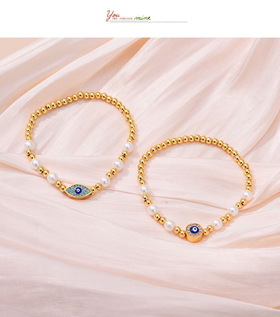 Fashion Gold Copper Inlaid Zirconium Pearl Beaded Eye Bracelet,Bracelets