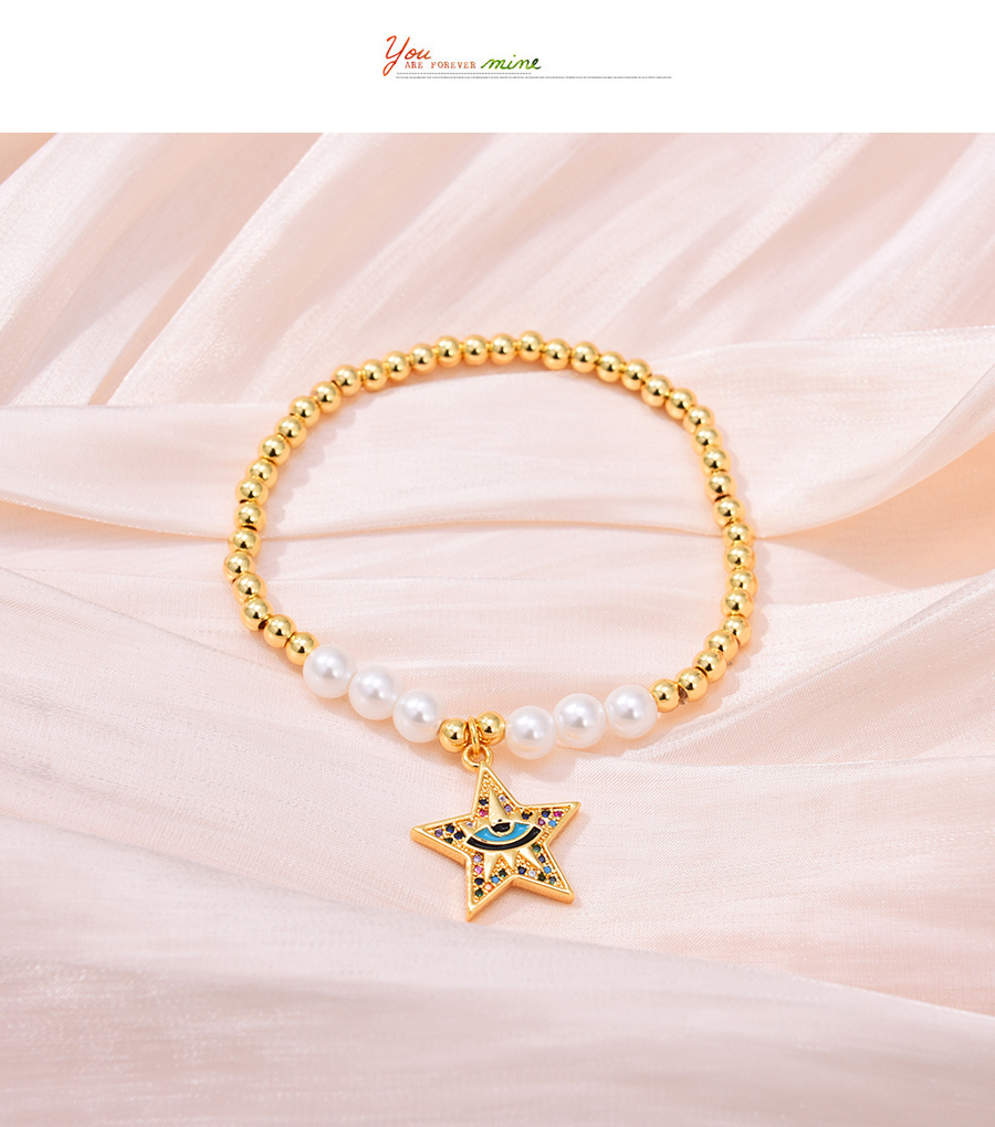 Fashion Color Copper Inlaid Zirconium Pearl Beaded Five-pointed Star Eye Bracelet,Bracelets