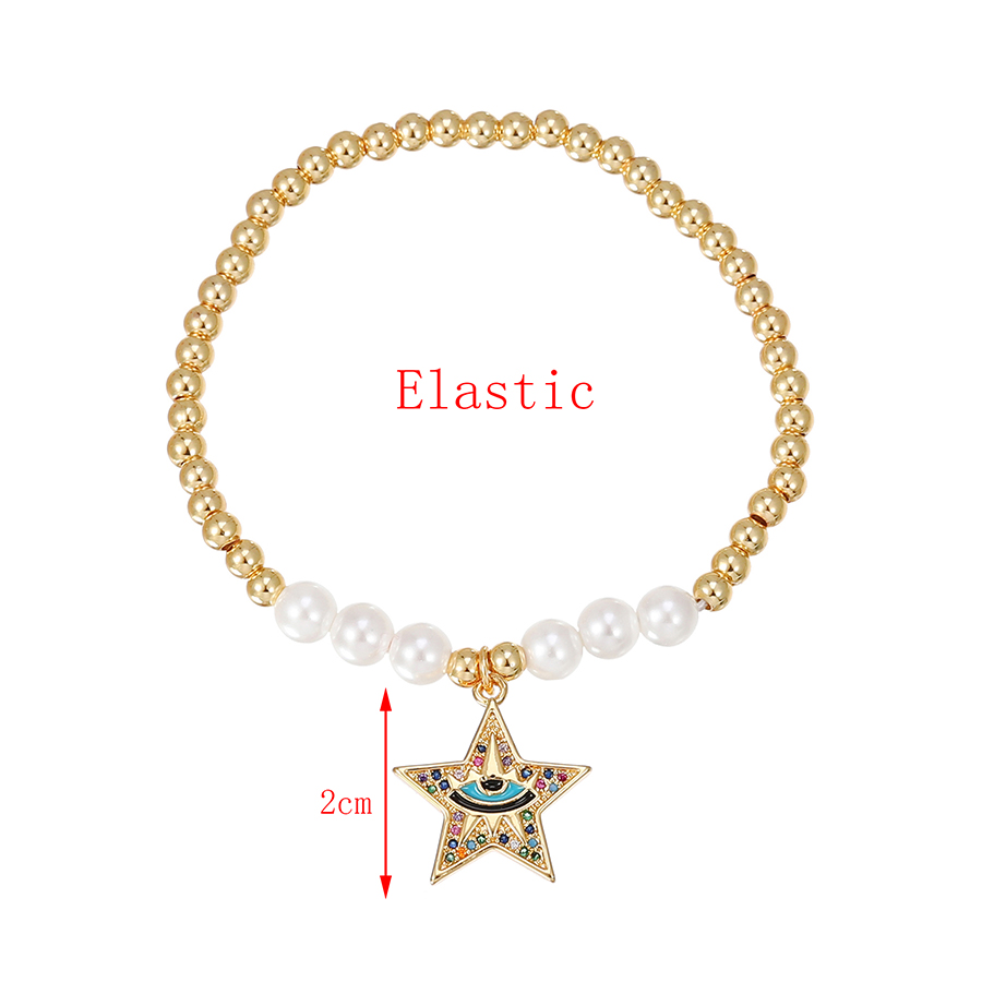 Fashion Color Copper Inlaid Zirconium Pearl Beaded Five-pointed Star Eye Bracelet,Bracelets