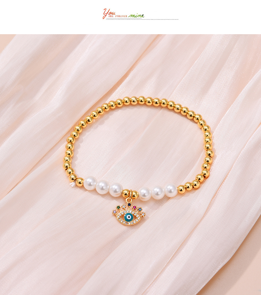 Fashion Color Copper Inlaid Zirconium Pearl Beaded Eye Bracelet,Bracelets