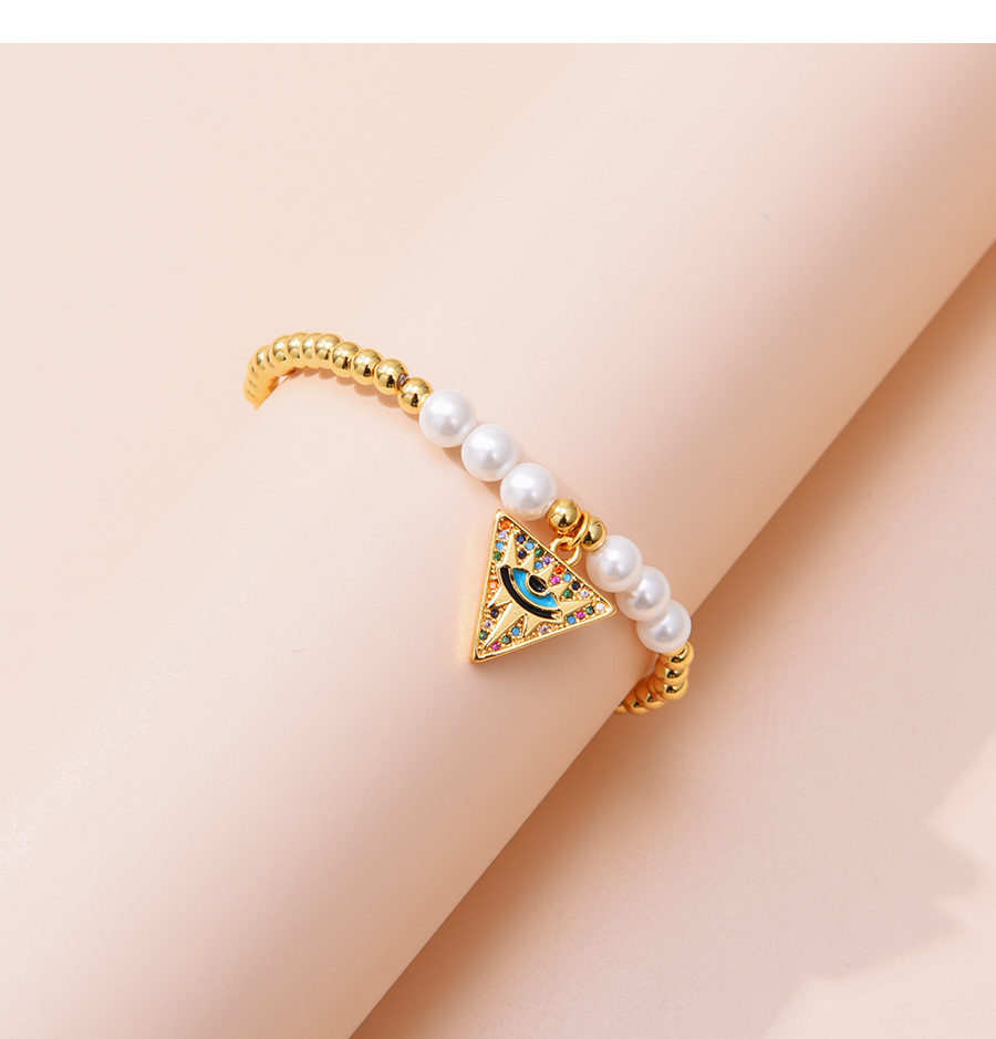 Fashion Color Copper Inlaid Zirconium Pearl Beaded Triangle Eye Bracelet,Bracelets