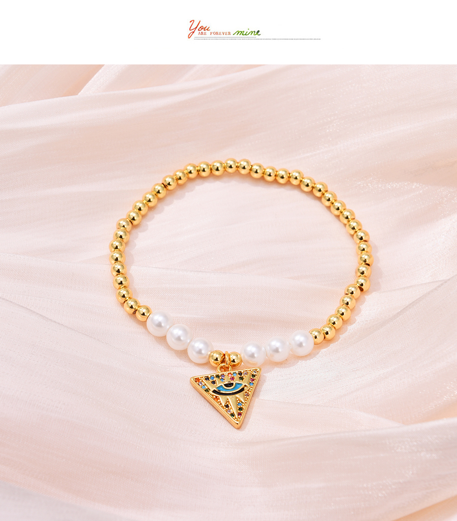 Fashion Color Copper Inlaid Zirconium Pearl Beaded Triangle Eye Bracelet,Bracelets