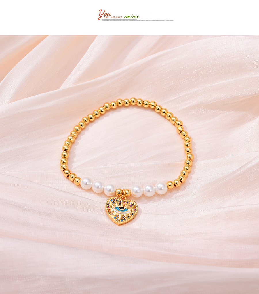 Fashion Color Copper Inlaid Zirconium Pearl Beaded Love Eye Bracelet,Bracelets