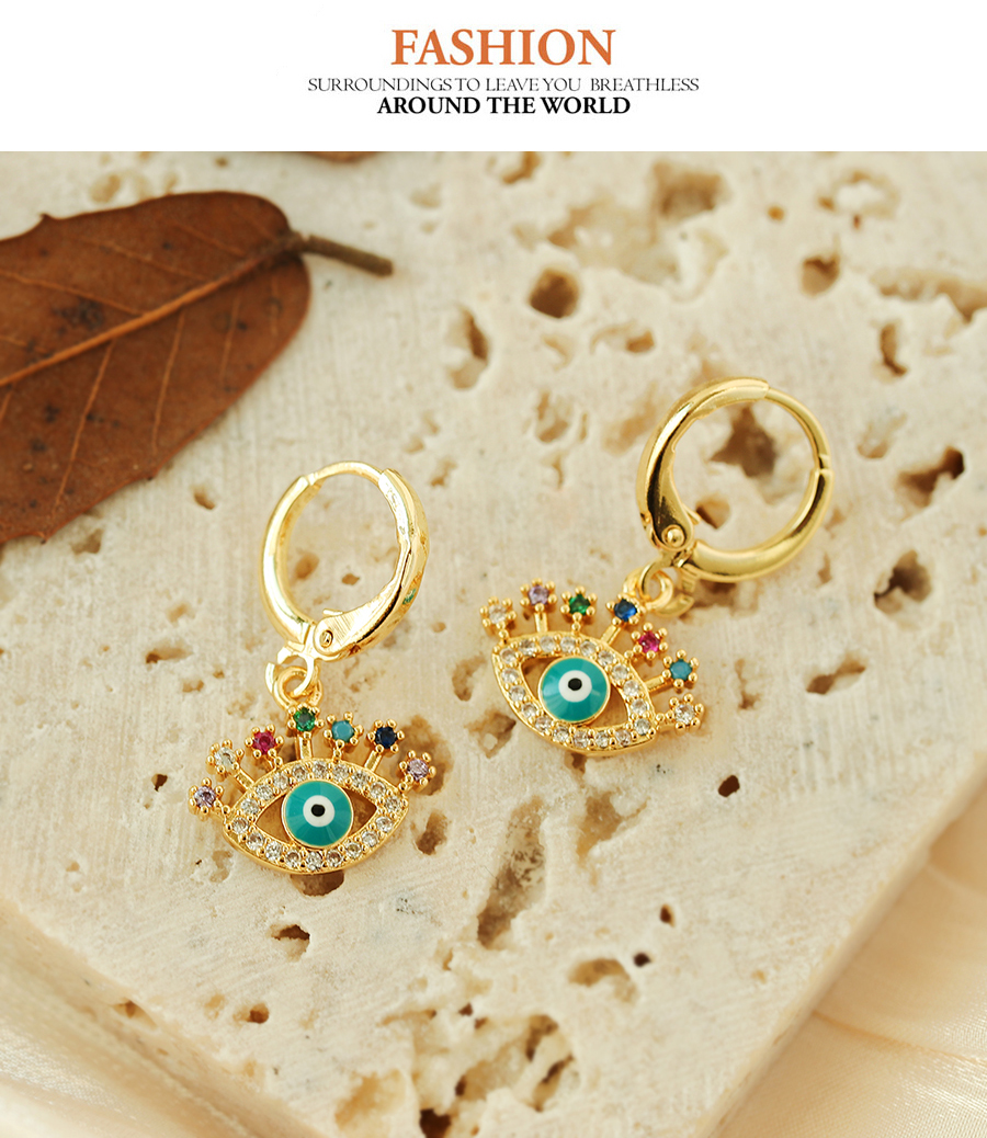Fashion Color Copper Inlaid Zirconium Eye Ear Ring,Earrings