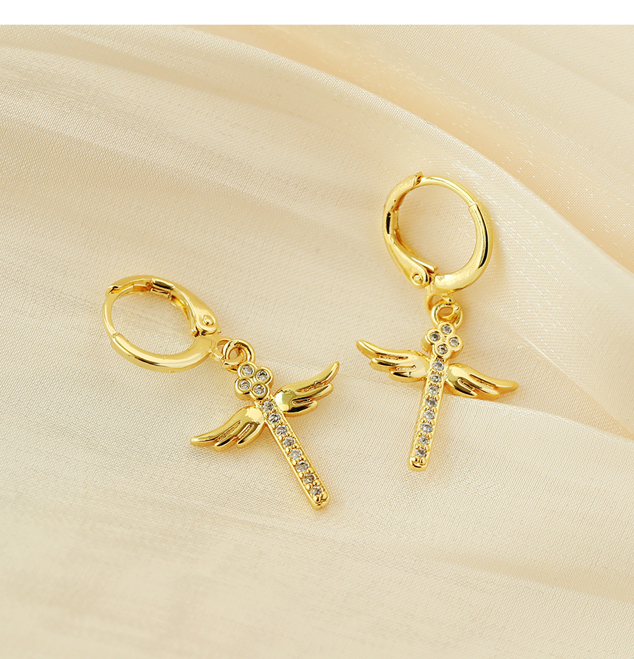 Fashion Gold Copper Inlaid Zirconium Cross Wing Earrings,Earrings