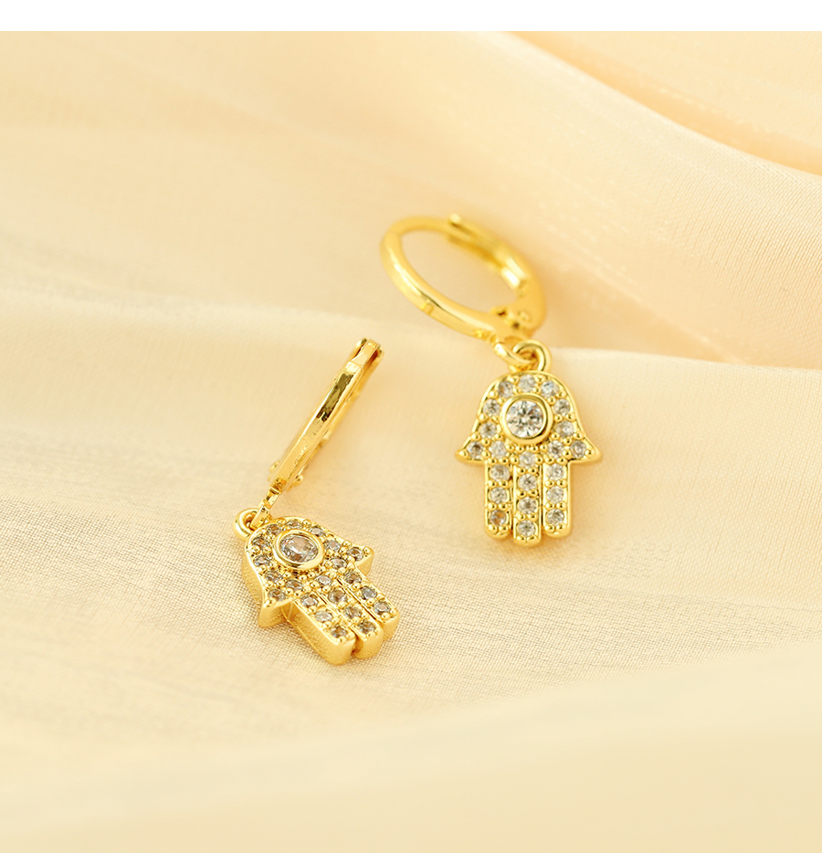 Fashion Gold Copper Inlaid Zirconium Palm Ear Ring,Earrings