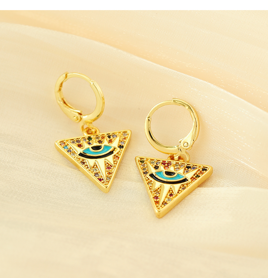 Fashion Color Copper Inlaid Zirconium Triangle Eye Ear Ring,Earrings