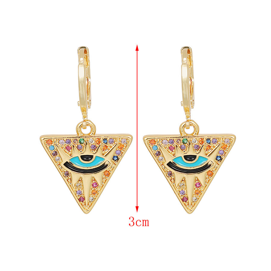 Fashion Color Copper Inlaid Zirconium Triangle Eye Ear Ring,Earrings