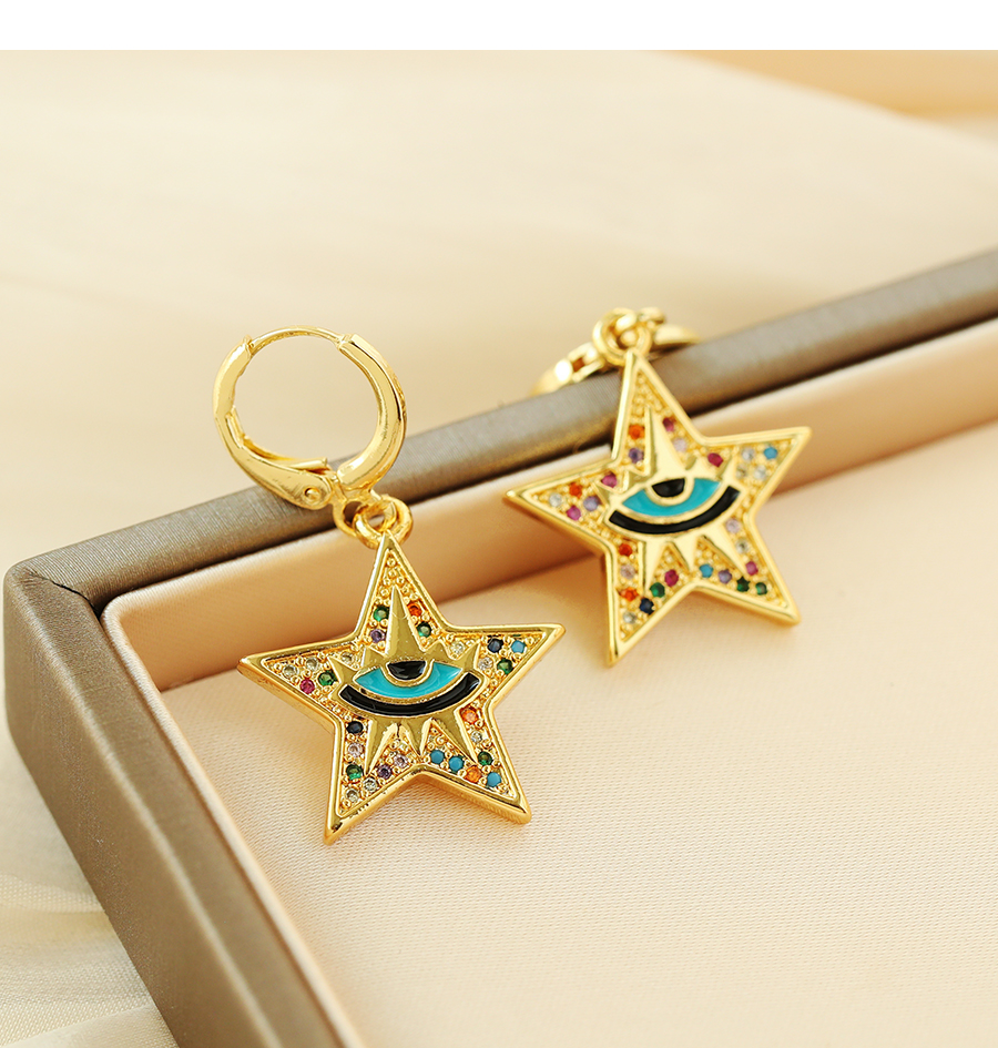 Fashion Color Copper Inlaid Zirconium Five-pointed Star Eye Ear Ring,Earrings