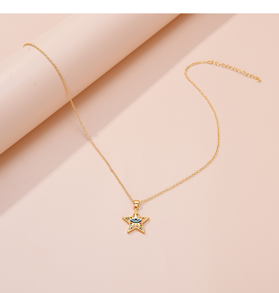 Fashion Color Copper Inlaid Zirconium Five-pointed Star Eye Necklace,Necklaces