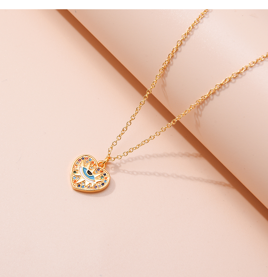 Fashion Color Copper Inlaid Zirconium Love Eye Necklace,Necklaces