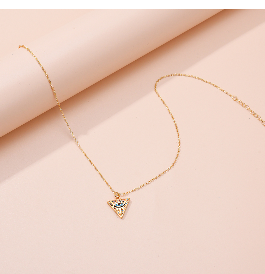 Fashion Color Copper Inlaid Zirconium Triangle Eye Necklace,Necklaces