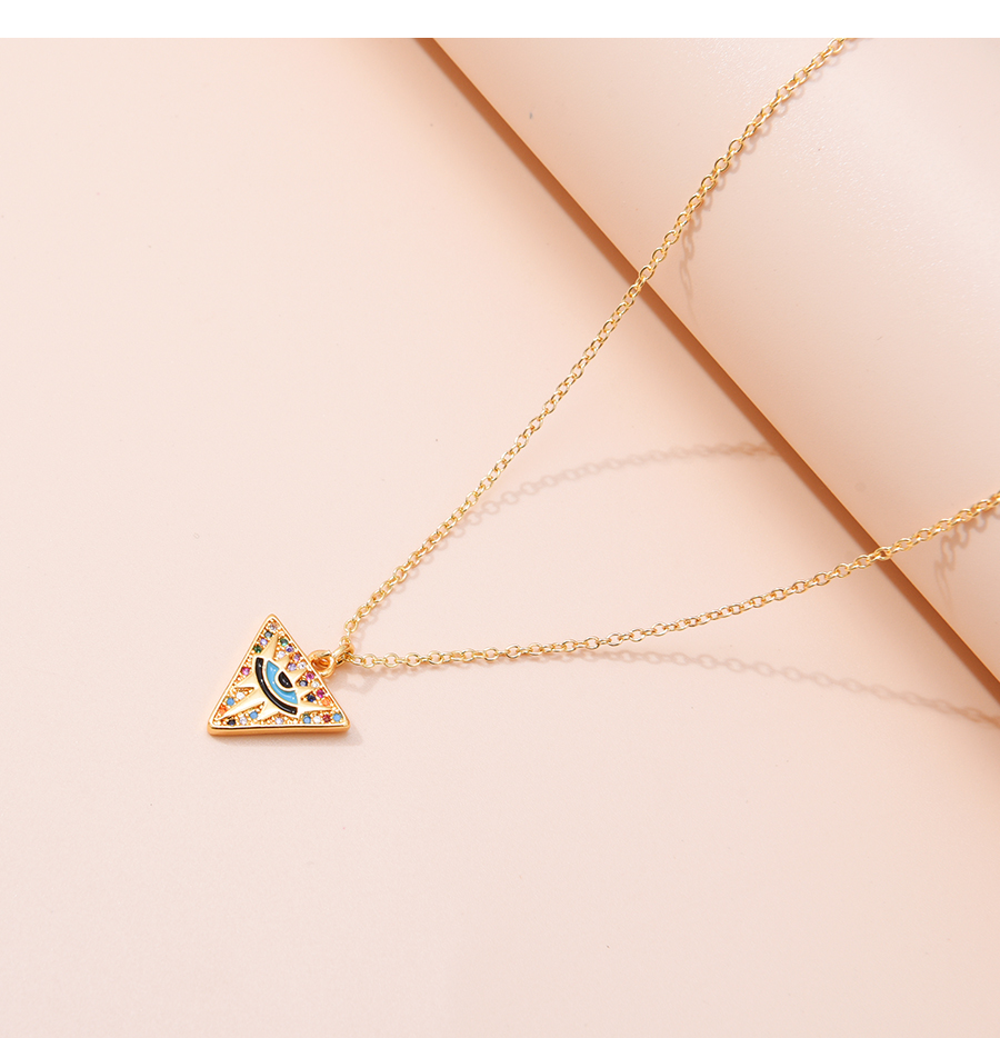 Fashion Color Copper Inlaid Zirconium Triangle Eye Necklace,Necklaces