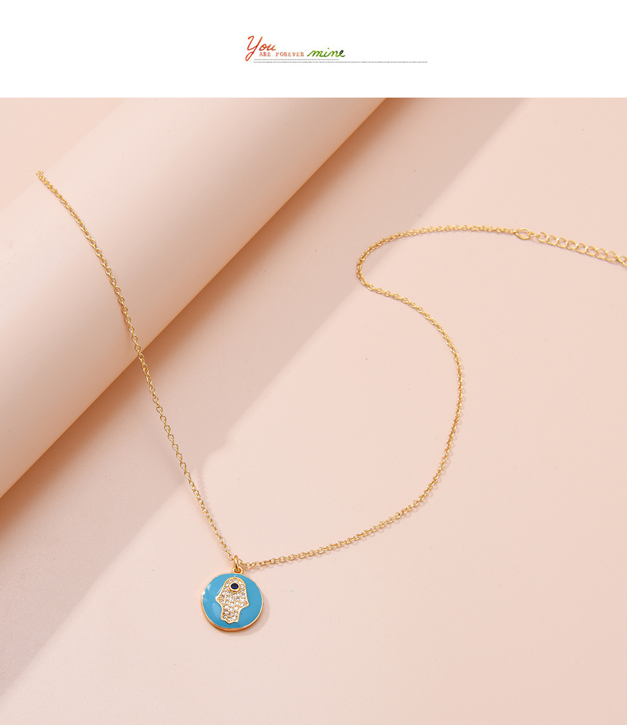 Fashion Blue Copper Inlaid Zirconium Drip Oil Palm Necklace,Necklaces