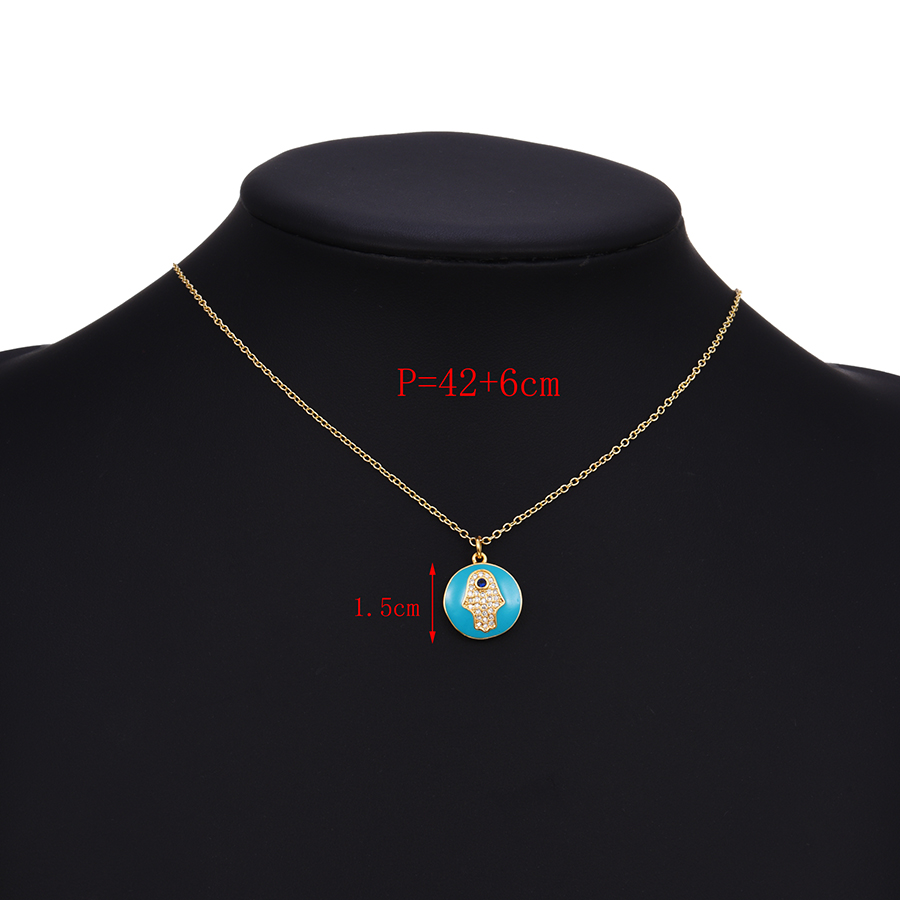 Fashion Blue Copper Inlaid Zirconium Drip Oil Palm Necklace,Necklaces
