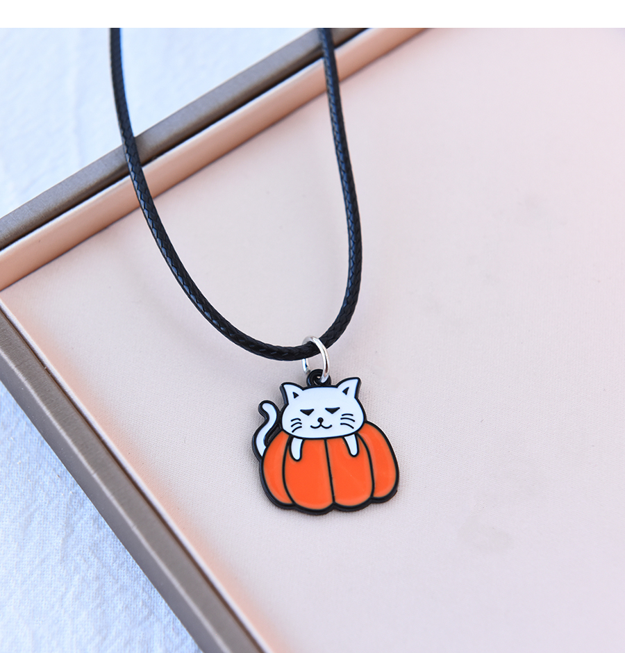 Fashion Silver Alloy Drip Oil Halloween Pumpkin Cat Necklace And Earrings Set,Jewelry Sets