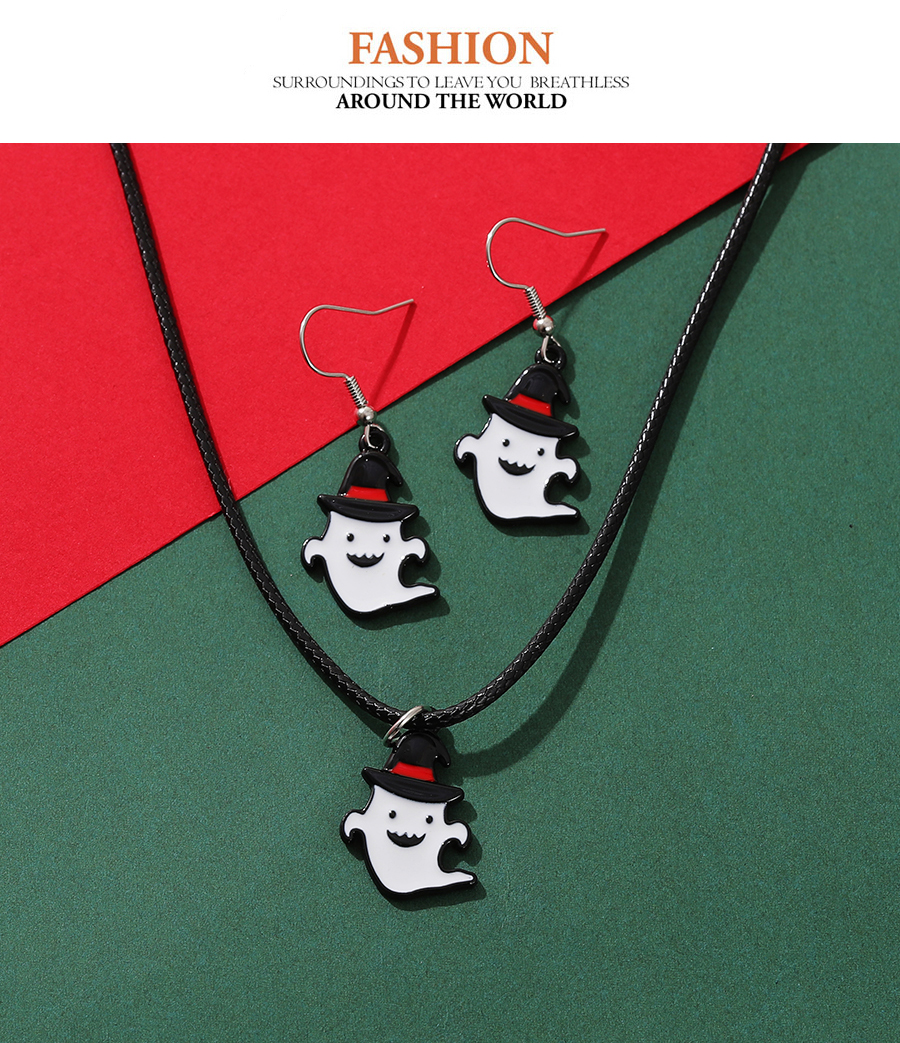 Fashion Silver Alloy Dripping Oil Halloween Ghost Necklace And Earrings Set,Jewelry Sets