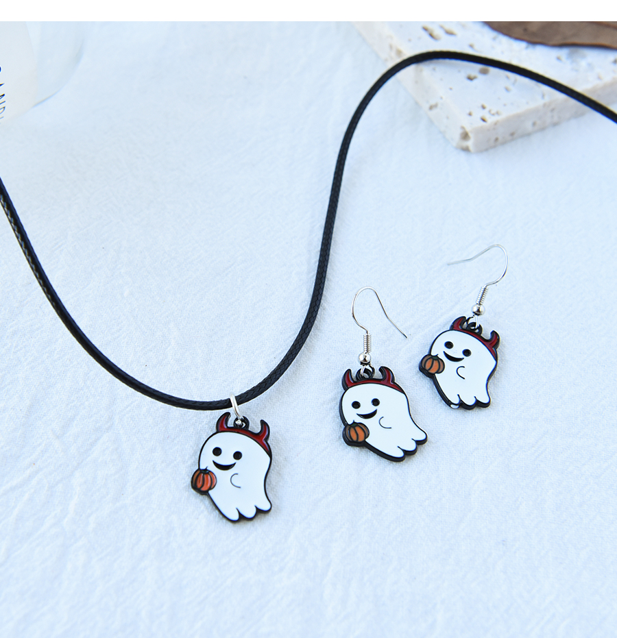 Fashion Silver Alloy Drip Oil Halloween Little Ghost Pumpkin Necklace And Earrings Set,Jewelry Sets