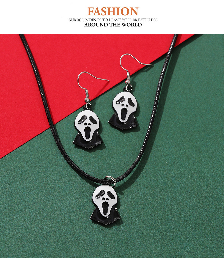 Fashion Silver Alloy Dripping Oil Halloween Ghost Necklace And Earrings Set,Jewelry Sets