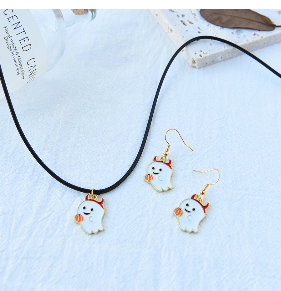 Fashion Gold Alloy Dripping Oil Halloween Ghost Necklace And Earrings Set,Jewelry Sets