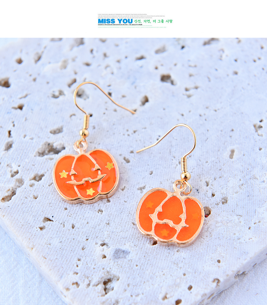 Fashion Orange Alloy Drip Oil Halloween Pumpkin Necklace Earrings Set,Jewelry Sets