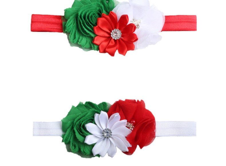 Fashion Green White Red Christmas Polygonal With Diamond Flower Headband,Hair Ribbons