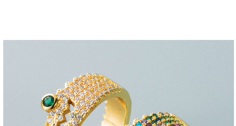 Fashion White Zirconium Gold-plated Copper And Zirconium Geometric Crocodile Ring,Rings